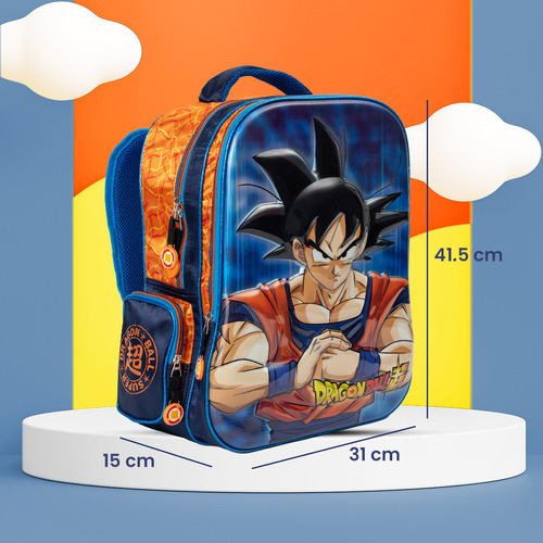 Mochila Dragon Ball Goku Escolar Holografica Color Azul