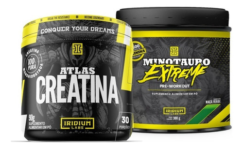 Kit Pré-treino Minotauro Extreme + Creatina Atlas Sabor Maçã Verde