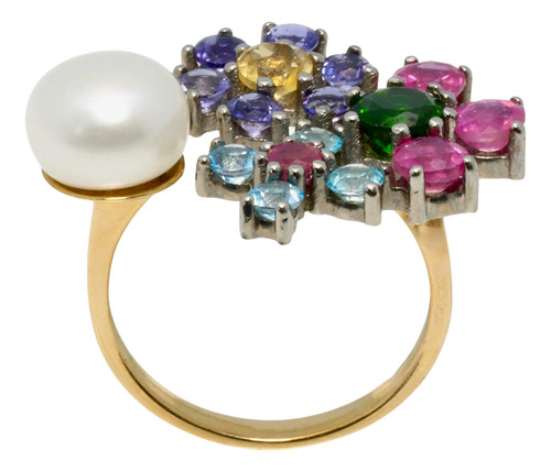 Anillo Tous Real Sisy Oro De 18k Perla Esmeralda Zafiros (Usado)