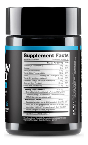 Snap Supplements Brain Food 60caps Sabor Sin Sabor