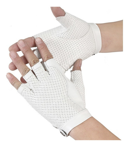 Guantes De Piel De Oveja De Medio Dedo Blanco For Hombre Su