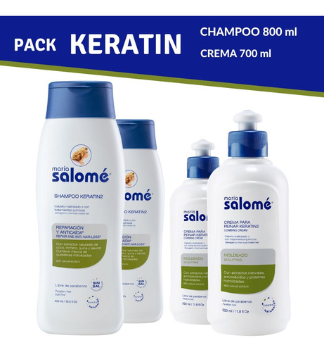 Shampoo Keratin2 Maria Salome Sin Sal 400ml