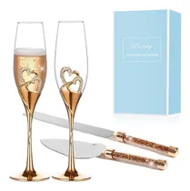 Comprar Copas Servidor Cuchillo Boda Rose Gold Corazón Brindis Set 4