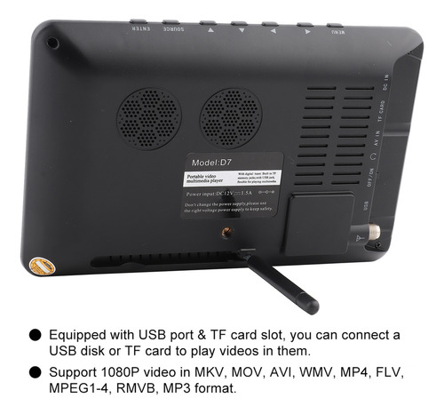 Televisor Portátil Analógico Digital En Color Atsc 16:9 Hd D