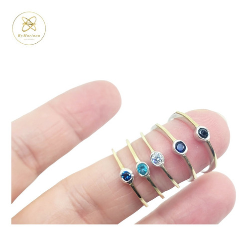 Anillo Plata Y Oro Fino Con Piedra Redonda Chica