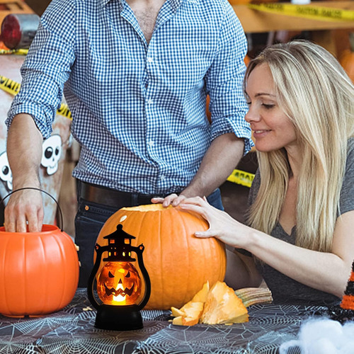 Linterna De Calabaza De Halloween De 2 Piezas Con Led Parpad