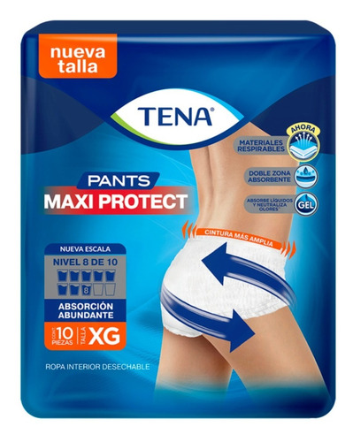 Imagen 1 de 4 de Ropa Interior Desechable Tena Pants Maxi Protect Xg 10 Pzs