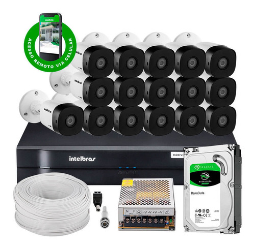 Kit Segurança Dvr 16 Canais 16 Câmeras 1010 Intelbras Hd 1tb