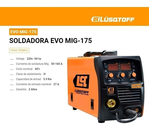 Imagen 4 de 10 de Soldadora Inverter Mig Lusqtoff Evo 175 + Mascara + Alambre
