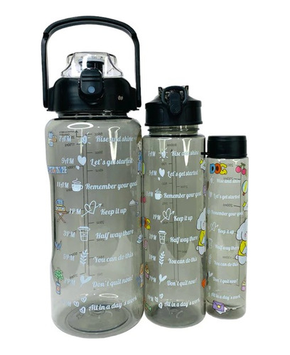 Botella Bote Vaso Envase 3 Trio Motivacional Agua Gym