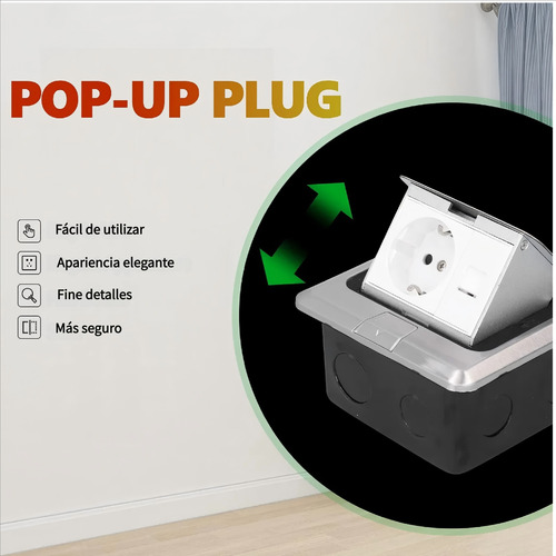 Kit Caja De Piso Pop Up Metálica 2 Tomas 16a + Type-c + Usb