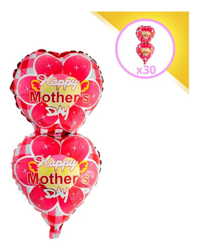 Kit 30 Globos Metálicos Corazón 10 De Mayo Día De La Madre 