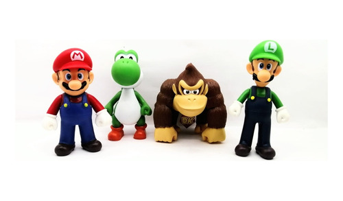 Figuras Super Mario Bross X4 Luigi, Mario, Yoshi, Donkey 