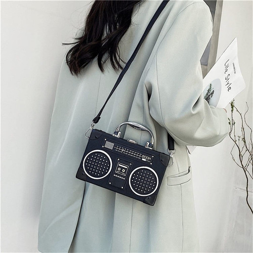 Bolso Cruzado Con Forma Radio Para Mujer, Con Cierre De Clip