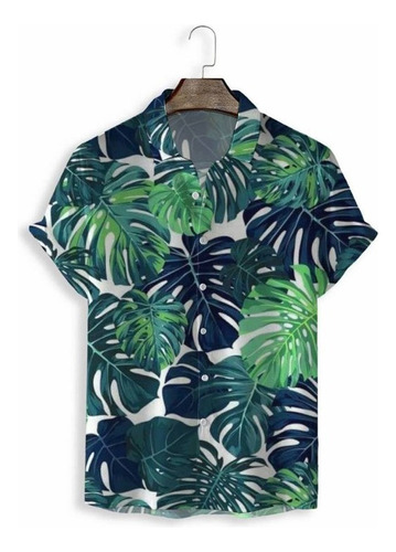 Blusa De Hombre Con Solapa Estampado Hawaiano