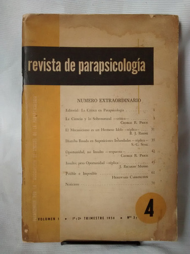 Revista De Parapsicologia Vol 1, 1956, Numeros 3 Y 4 Musso