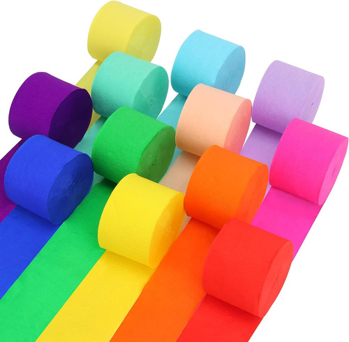 12 Rolls Crepe Paper Streamers, 12 Colores Suministros De Fi