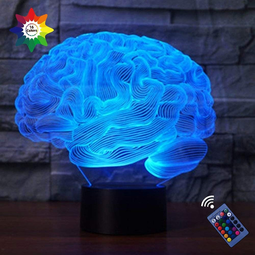 Creativa Luz Noche 3d Cerebro 7 Color Cambiante Usb Power