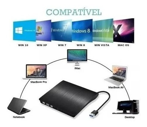 Imagem 4 de 4 de Drive Gravador Leitor Dvd Externo Usb 3.0 Portátil Pc Note