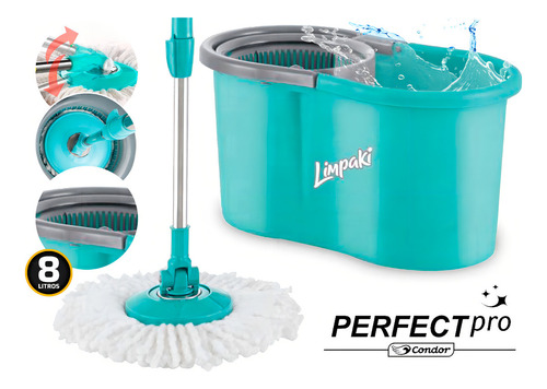 Condor Fit 1662 Mop Perfect Pro Perfect mop com balde centrífuga azul-turquesa