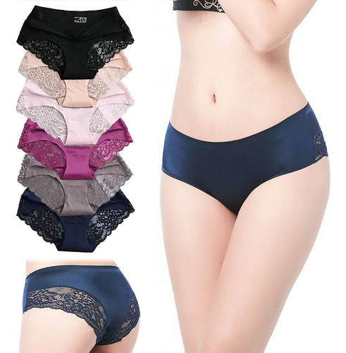 6 Calzones Bragas Cómodo De Seda Hielo De Encaje Para Mujer