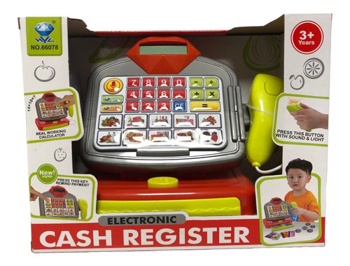 Caixa registradora Hyl Toy com calculadora, luz, cor de som, cinza e vermelho