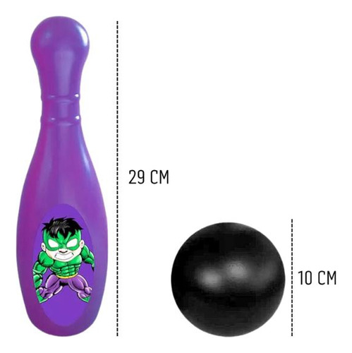 Boliche Brinquedo Grande Infantil Hulk 6 Pinos 2 Bolas