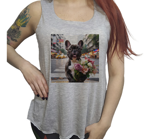 Musculosa Dama Bulldog Frances Ciudad Ramo Flores Amor