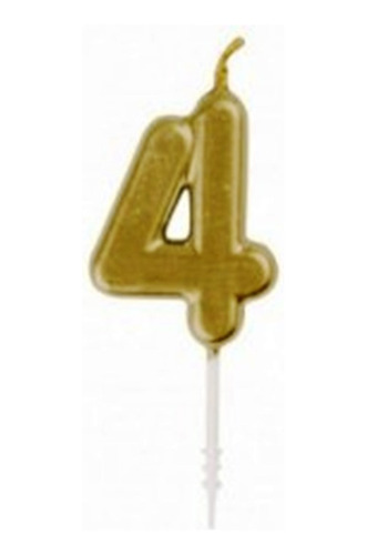 Vela Velita Mini Numero # 4 Oro Dorado Cumpleaños Metalico P