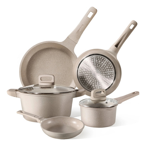 Bateria De Cocina Antiadherente Induccion Carote 7pz Taupe