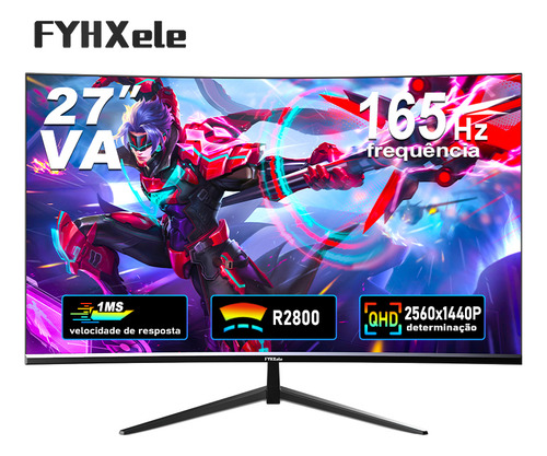 Monitor Gamer Curvo Fyhxele 27" 2K Qhd lcd 165Hz 1ms Hdmi/dp FreeSync Negro