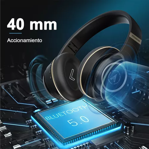 Audifonos De Diadema Inalambricos Bluetooth Plegable Con Mic Negro/Dorado