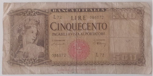 Antiguo Billete 500 Liras Italia 1947 Pick 80 A