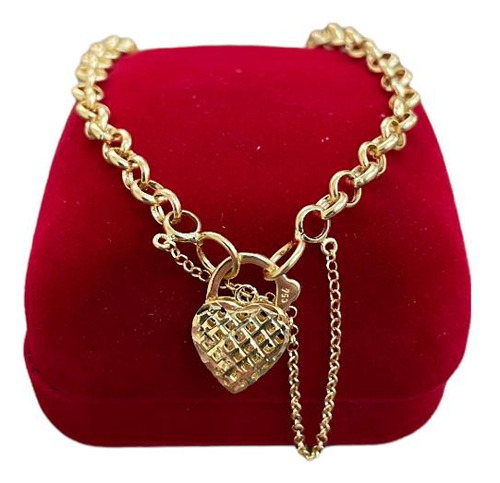 Pulseira Feminina Portuguesa Com Fecho Coração Em Ouro 18k Comprimento 18 cm