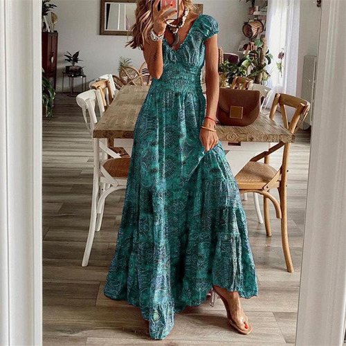 Vestido Estilo Bohemio Cintura Grande Estampado Floral