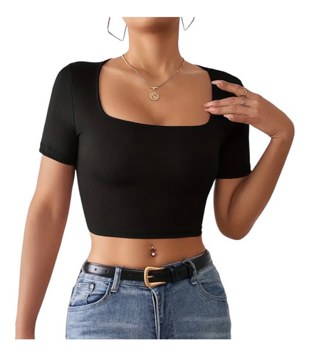 Polera Crop Top Juvenil Moda Mujer Básico