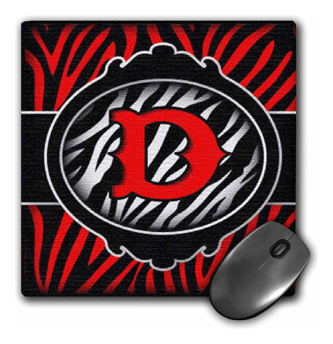 3drose Wicked Red Zebra Initial Letter D Mouse Pad, 8 X 8 (m
