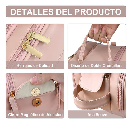 Hanerdun cosmetiquera neceser de viaje estuche de maquillaje color rosa diseño de la tela lisa