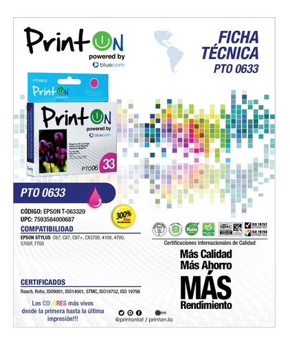 Imagen 2 de 4 de Cartucho De Tinta Epson Stylus C67 Cx3700 Printon