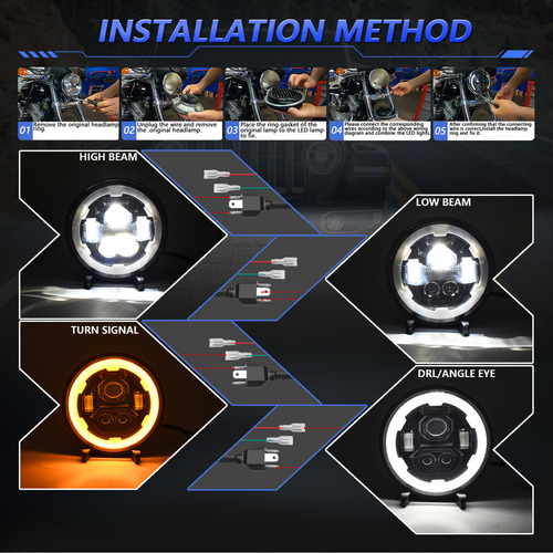 Faros Delanteros Led Drl De 7 Pulgadas, Redondos, Haz Hi/lo,