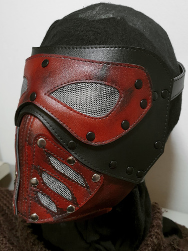 Máscara Diesel Punk Eco Cuero Techno Roja Pintada Rg Cuellos Rojo Cyber Red