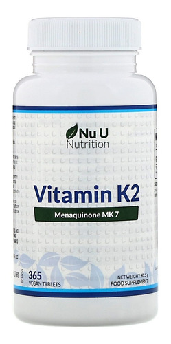 Nutrição Nu U Vitamina K2 (200mcg) 267 % Nrv* 365cp Veganos Sabor Sem