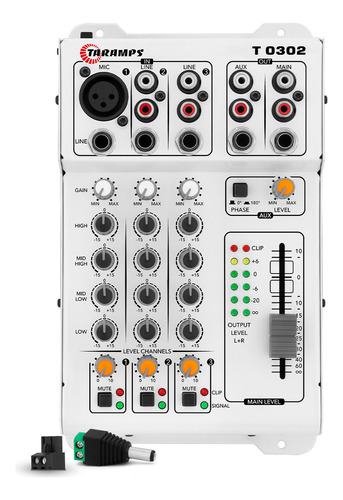 Mesa De Som Taramps T0302 3 Canais Equalizador T 0302 Mixer 4 Bandas Crossover Som Automotivo