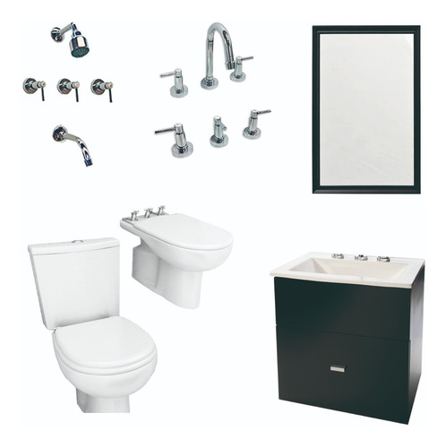 Set Completo Baño Inodoro Griferia Monocomando Vanitory 50cm