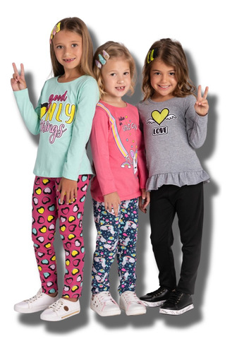 Kit 3 Conjuntos Infantil Menina Meia Estação Roupa Inverno