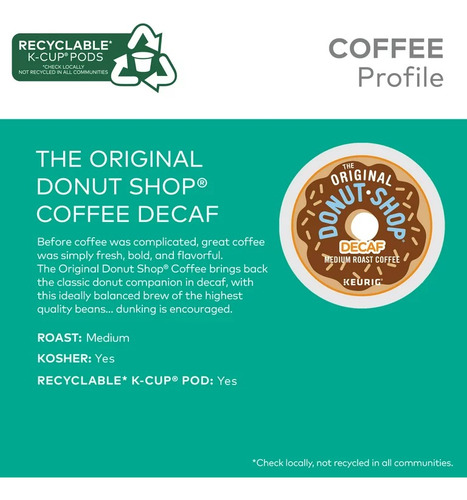 Cafe Original Donut Shop, Decaf Tostado Medio, Keurig 24pods