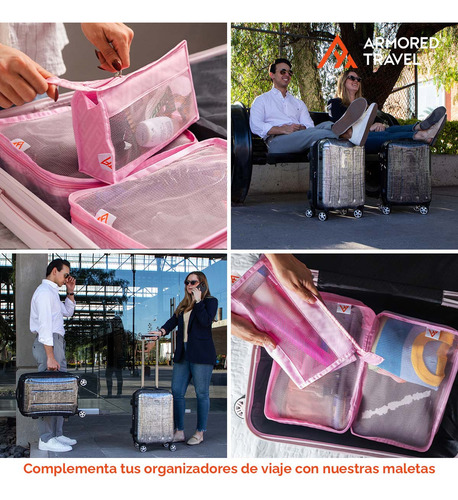 Maleta De Mano Carry-on 20 Cabina 10 Kg Pro-x Negro Dark Aleación Policarbonato Cierre Expandible Impresión Dual Candado Alta Seguridad Tsa Lock Con Set 3 Piezas Organizador Viaje Rosa Armored Travel