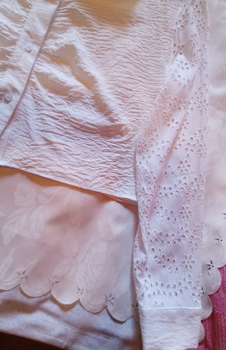 Camisa Corta En Crepe Blanca Mangas Largas Broderie Talle M
