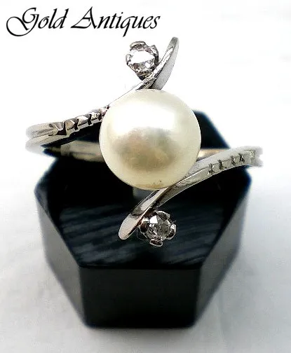 Anillo De Platino 950 Perla Natural Y Diamantes