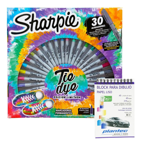 Kit Set Sharpie Tie Dye X30 Marcadores Permanente Block A5
